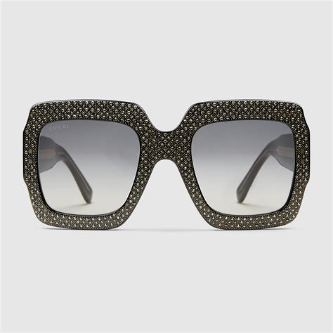 gucci sunglasses oversized frame rhinestone double g|Gucci bedazzled sunglasses.